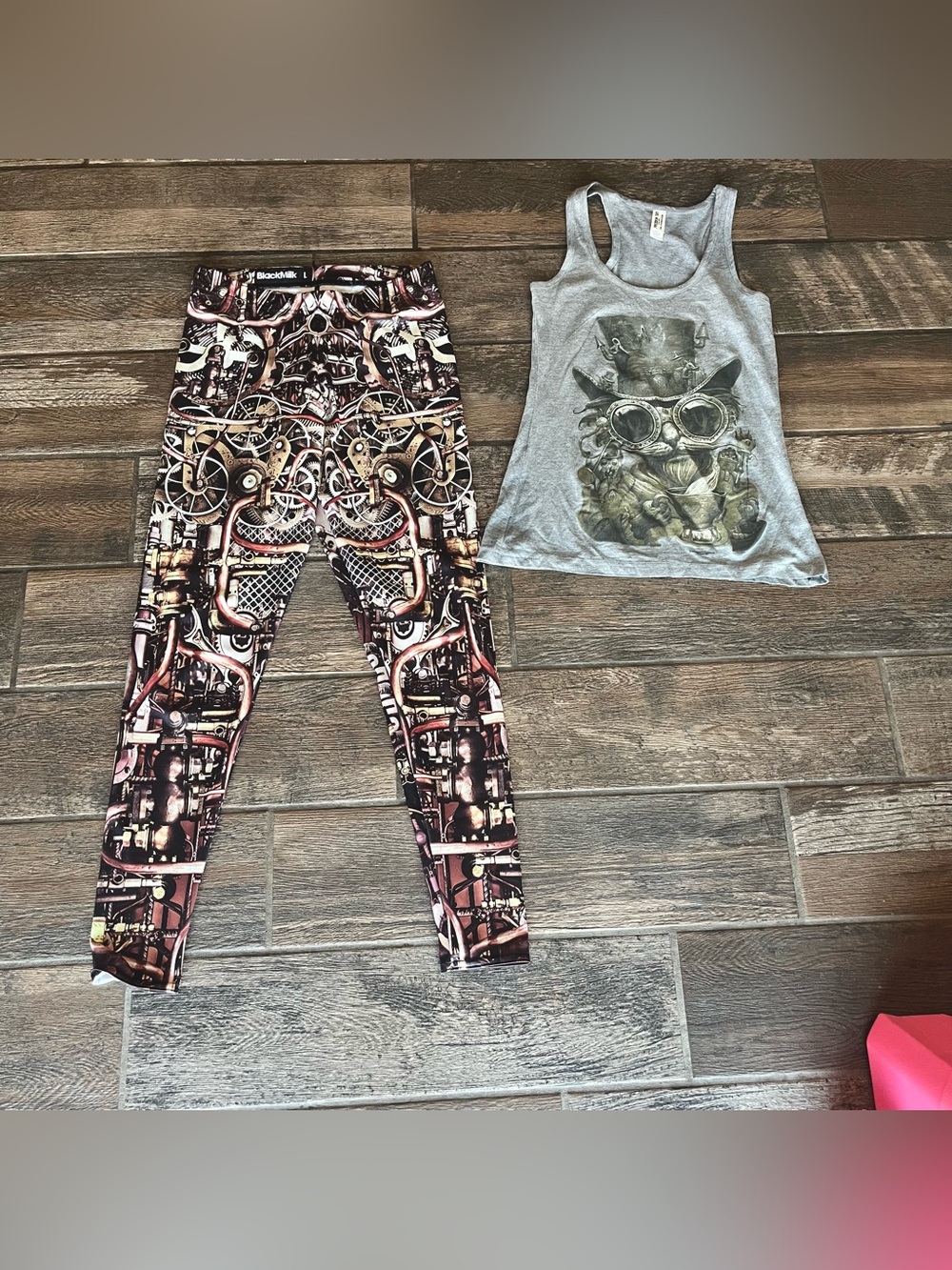 BlackMilk Steampunk Leggings L and Steampunk Cat Tank Top S Set